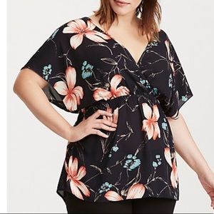 Floral Print Surplice Babydoll Top
